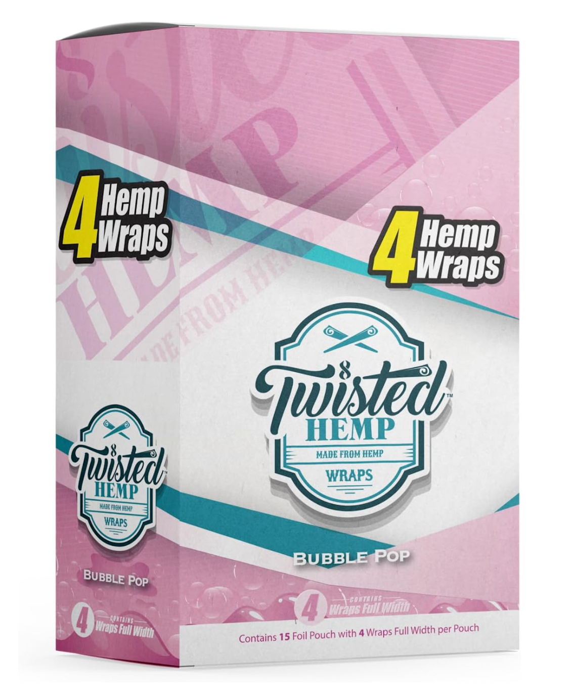 Twisted Hemp Wraps | 4 Wraps Per Sleeve | Pack of 15 | 60 Wraps Total (Bubble Pop)