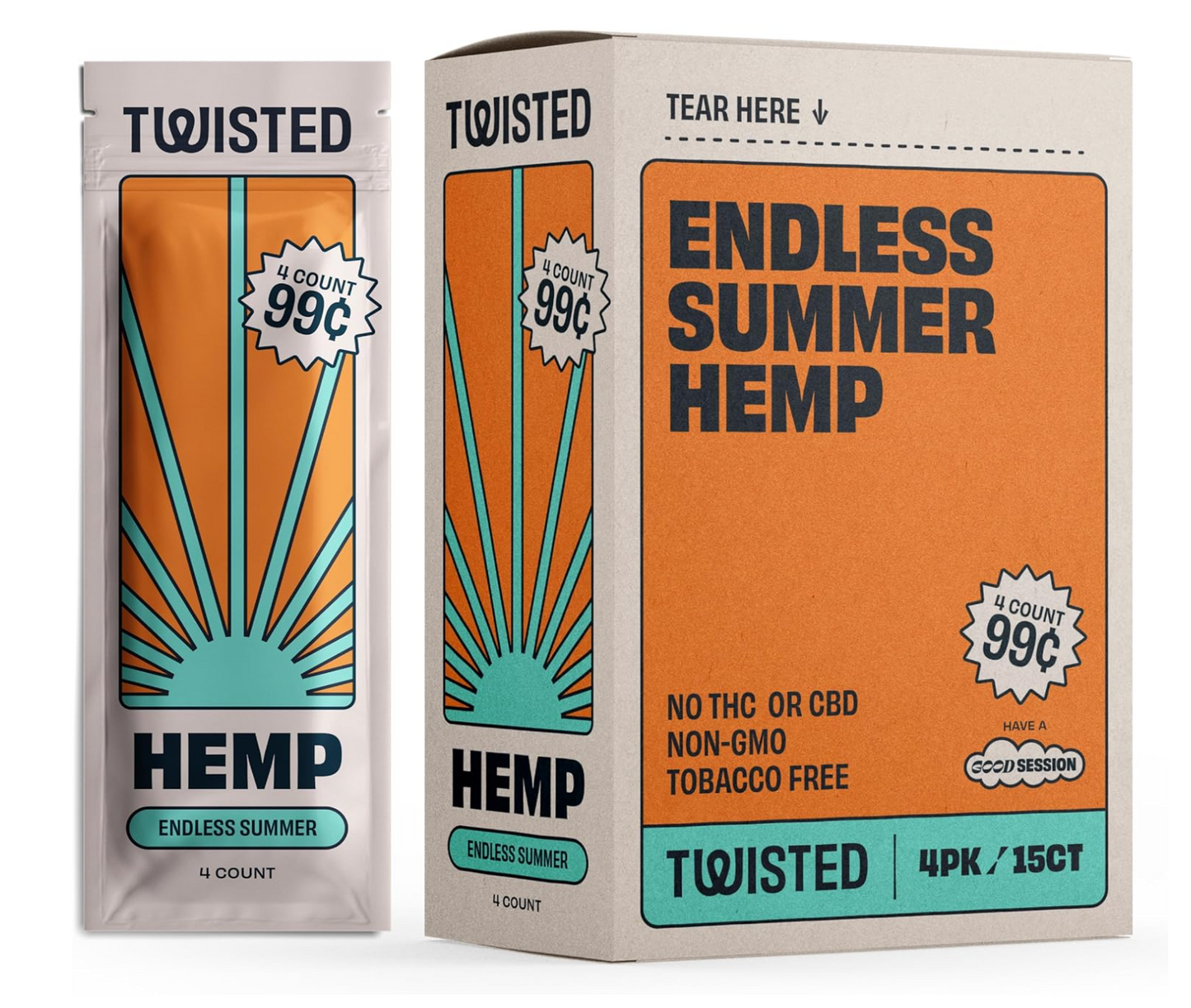 Twisted Hemp Wraps | 4 Wraps Per Sleeve | Pack of 15 | 60 Wraps Total (Endless Summer)