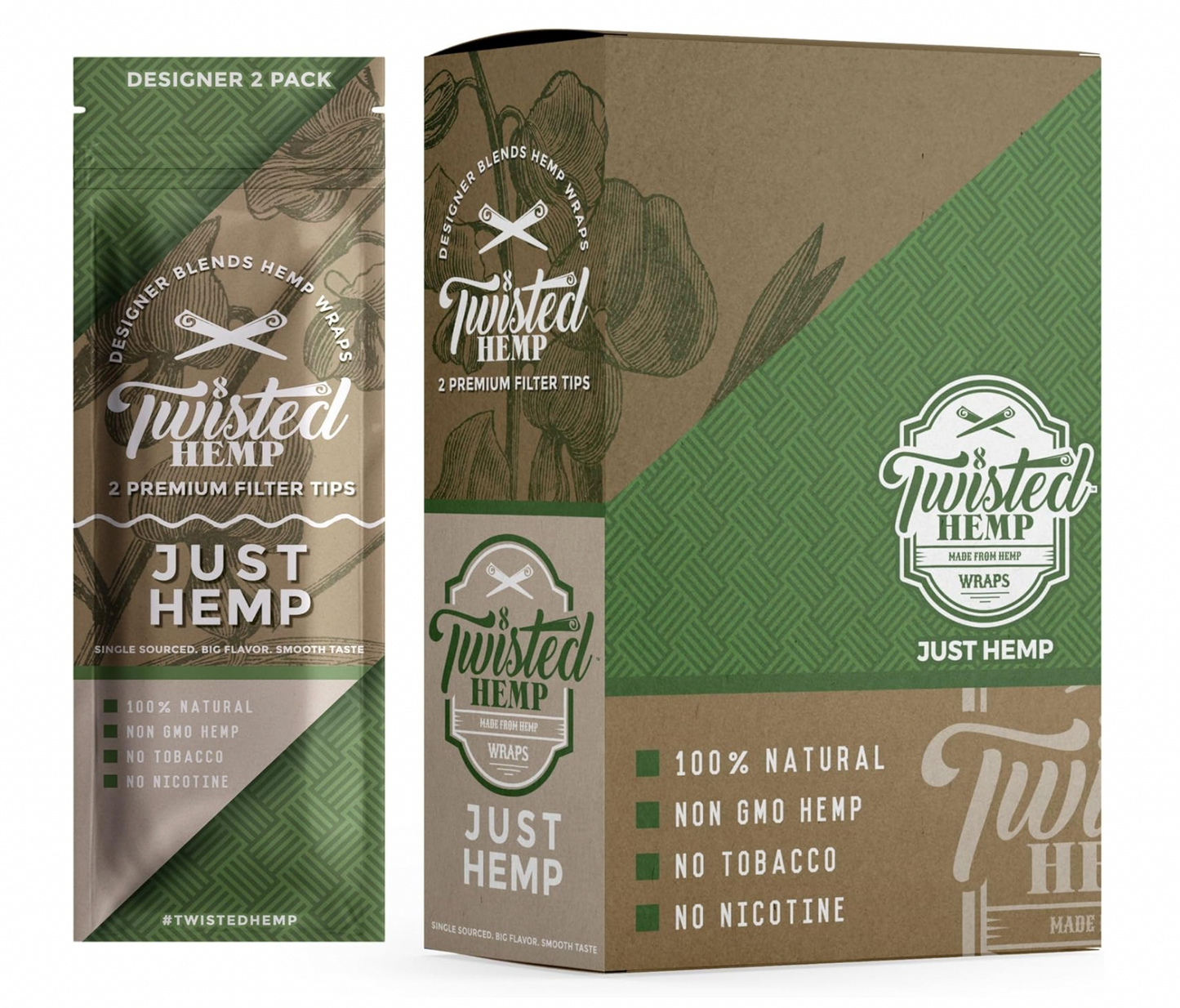 Twisted Hemp Wraps| 4 Wraps Per Sleeve | Pack of 15 | 30 Wraps Total (Just Hemp)