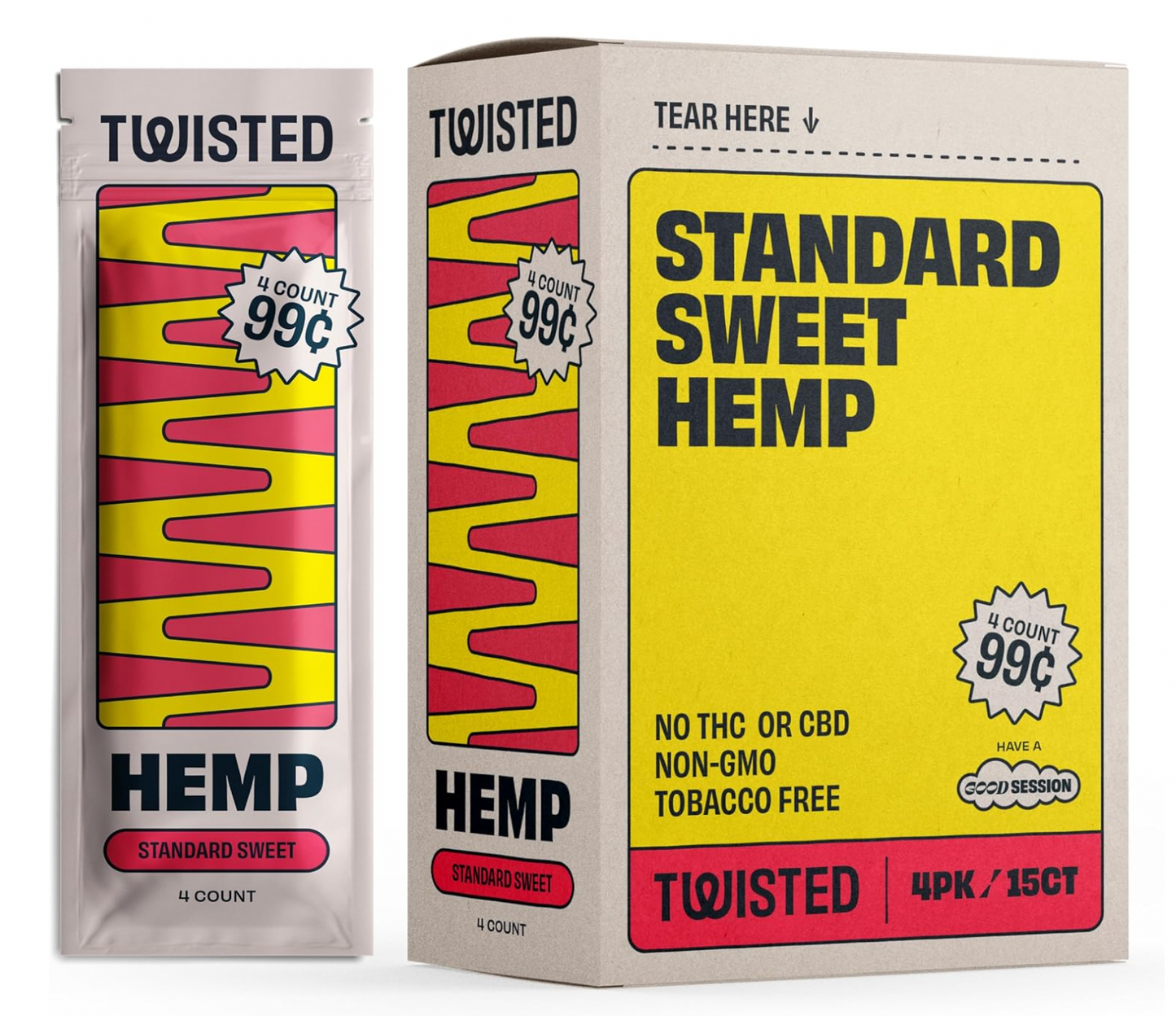 Twisted Hemp Wraps | 4 Wraps Per Sleeve | Pack of 15 | 60 Wraps Total (Sweet)