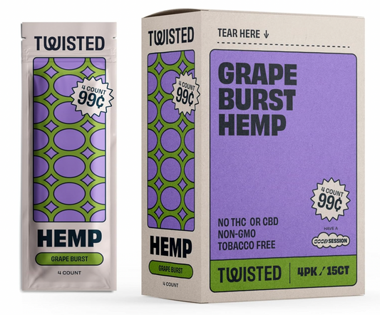 Twisted Hemp Wraps | 4 Wraps Per Sleeve | Pack of 15 | 60 Wraps Total (Grape Burst)