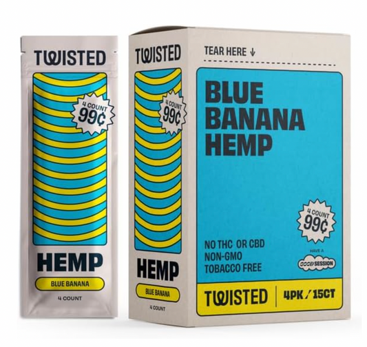 Twisted Hemp Wraps | 4 Wraps Per Sleeve | Pack of 15 | 60 Wraps Total (Blue Banana)