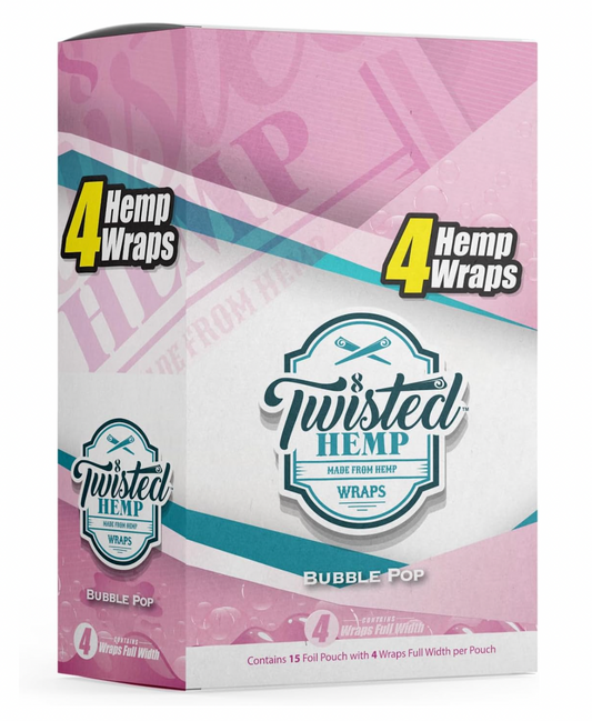 Twisted Hemp Wraps | 4 Wraps Per Sleeve | Pack of 15 | 60 Wraps Total (Bubble Pop)