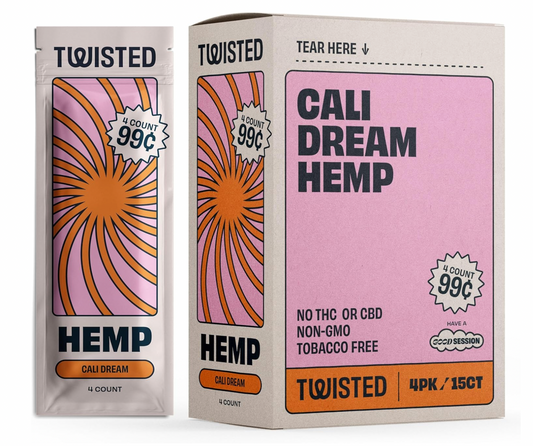 Twisted Hemp Wraps | 4 Wraps Per Sleeve | Pack of 15 | 60 Wraps Total (California Dream)