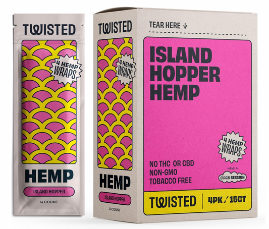 Twisted Hemp Wraps | 4 Wraps Per Sleeve | Pack of 15 | 60 Wraps Total (Island Hopper)