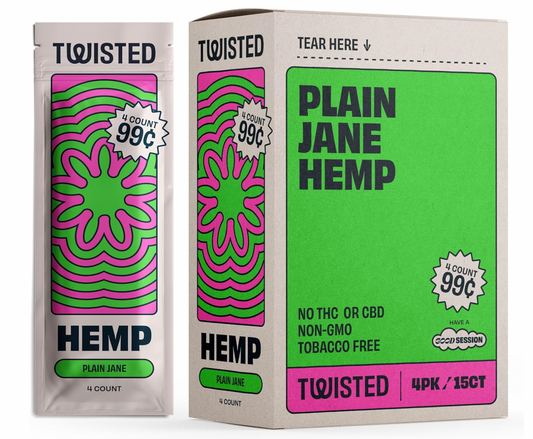 Twisted Hemp Wraps | 4 Wraps Per Sleeve | Pack of 15 | 60 Wraps Total (Plain Jane)