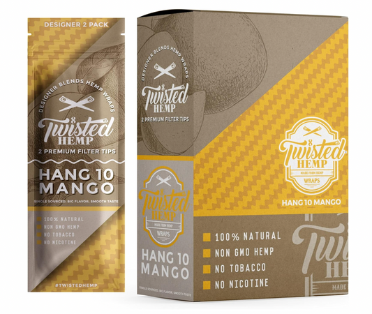 Twisted Hemp Wraps 2 Count Pack of 15 | 30 Wraps Total (Hang 10 Mango)